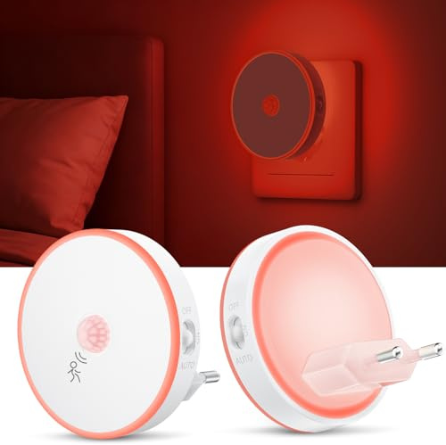 Luz Nocturna Infantil Rojo 2 pcs, Luz LED Nocturna con Sensor de Movimiento