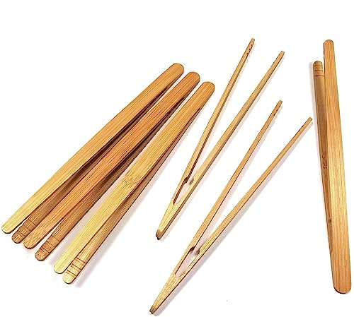 TomYang Essstäbchen/Grillzangen aus natürlichem Bambus (6 Stücke) – Wiederverwendbare Zangen für Korean BBQ, Hot Pot, Mookata, Buffet & Toaster Tong