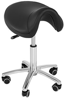 Physa Sorano SH-61 Sadelpall, rullpall, arbetspall med hjul, roterande pall, frisörstol (justerbar höjd 50-64 cm, stålram, ekologiskt läder) svart