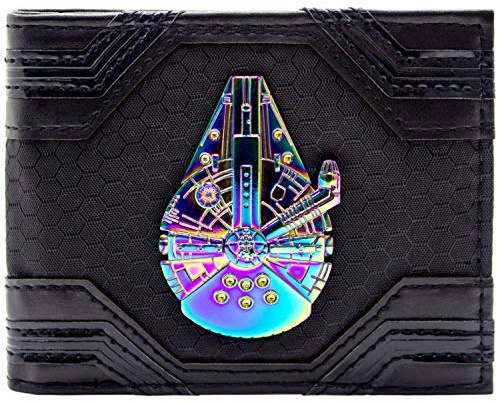 The Last Jedi Star Wars Millennium Falcon Iridescent Badge Han Solo Wallet Bi-Fold ID & Card Holder, Black