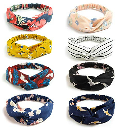 DRESHOW 8 Pezzi Fasce per Capelli Elastica Turbante Fascia Capelli Cerchietti Annodato Fasce Accessori Capelli per Donna e Ragazza