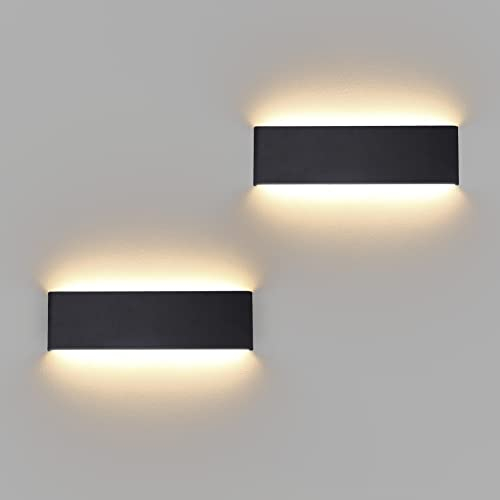 Klighten 2 Stücke Wandleuchten LED Innen 10W, 30 cm Up Down Wandlampen, Schwarz, Moderne Wandbeleuchtung für Schlafzimmer, Wohnzimmer, Treppen, Badezimmer, 910 Lumen, 3000K Warmweiß