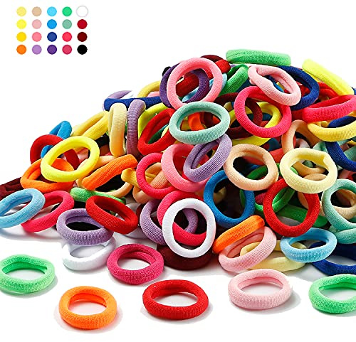 150 Pcs Baby Hair Ties for Kids Toddlers, TailaiMei 20 Colors Small Seamless Elastic Hair Bands, Soft Ponytail Holder for Girls (Rainbow Color, 1.2in)