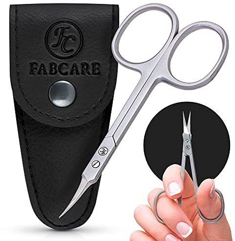 FABCARE Forbici per cuticole con custodia ed ebook, micro-dentatura innovativa, extra affilate, design fine, adatte ai mancini, strumenti professionali per manicure.