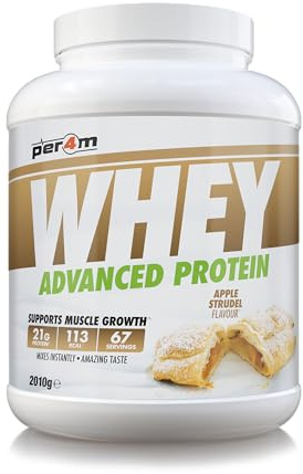 Per4m Whey Protein Powder | High Protein Shake for Muscle Growth & Recovery | Low Sugar Gym Supplement | Sports Nutrition Drink + Amino Acids (2010g, Apple Strudel)