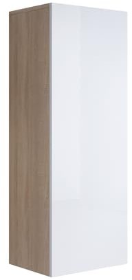 MB Muebles Bonitos, Armario Colgante Luke V1 para Salón o Comedor Moderno, Mueble Modular de Melamina Mate y Brillo, Color Sonoma y Blanco, 40x126x29 cm