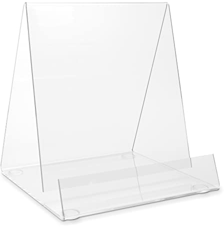 Buchstütze, Buchständer, Warenträger (Stütz-Höhe: 20.0 cm) als Klemmständer (Füll-Tiefe ca. 4.0 bis 7.0 cm) - Warenständer aus original PLEXIGLAS für schwere Bücher, flache Artikel oder Verpackungen