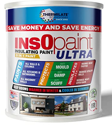 Thermilate InsOpaint Ultra 5L Beige Made in UK - Long-Lasting Insulating Anti-Damp & Anti-Mould Paint for Walls & Ceilings – Energy-Saving Emulsion Keeps Rooms Warmer in Winter & Cooler in Summer