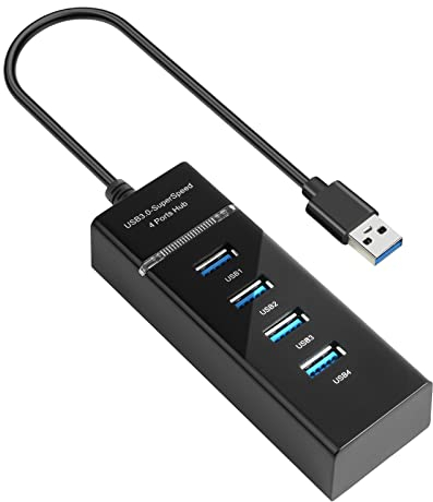 AXFEE Hub USB 3.0, Data Hub USB 4 Ports, Multi Prise Rallonge USB 3.0 pour Transfert Rapide de Données, Compatible avec Clés USB, Notebook PC, Portable, Disques Durs Externes, etc.