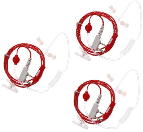 HEMOTON 3stücke Akustischer Schlauch-ohrhörer Für Funkgeräte Geräuschisolierende Kopfhörer Transparentes Kabel Mit Clip Für Sicherheitsdienste Und Laute Umgebungen Rote Farbe