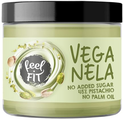 Feel FIT VEGANELA Pistaziencreme mit 45% Pistazien I Creme Ohne Zucker | Cremiger Veganer Brotaufstrich | Geeignet für Frühstück, zum Backen & Desserts | Natürliche I Ohne Palmöl & Vegan 200 g