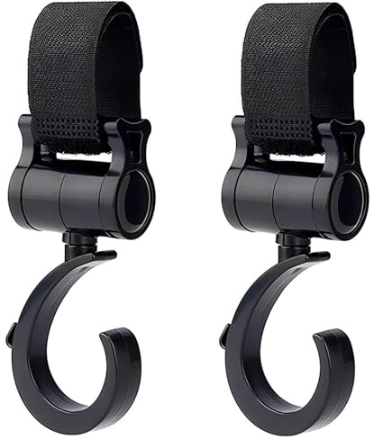 Ganchos para Cochecito,2 pcs Ganchos Carro Bebe Gancho Carrito Bebe Gancho Multifuncional para Silla de Paseo Rotable 360°para Cochecito de Bebé Carrito de Compras