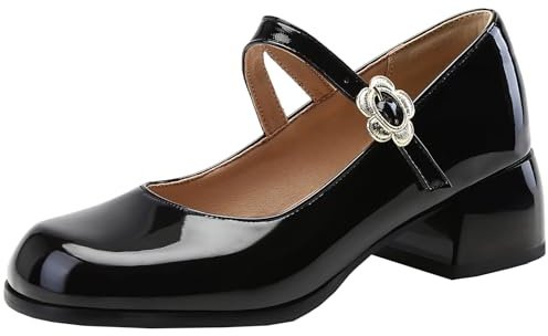Mo Joc Donna Tacchi Grossi Mary Janes con Pizzo Rotondo, Nero , 45 EU
