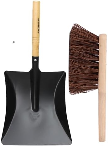 Almineez Heavy-Duty Metal Coal Shovel Dustpan with Handheld Brush Set for Fireside – Large Garden Dust Pan or Coal Scoop to Collect Ash Dust Debris Waste