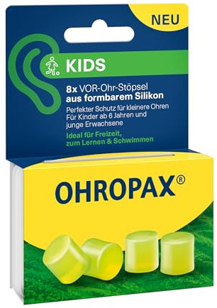 OHROPAX Kids Ohrstöpsel – Schutz vor Lärm für kleinere Ohren – VOR-Ohr-Stöpsel aus formbarem Silikon – Schalldämmwert SNR 23 dB – ideal für Freizeit, zum Lernen und Schwimmen – 8 Stück