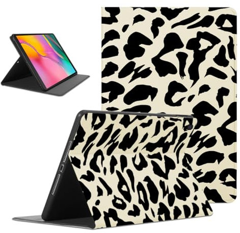 Kueqeay Hülle für Samsung Galaxy Tab A 10.1 2019 (SM-T510/T515), Aesthetic Leopard Motiv Design Dünn Leicht SchutzHülle mit Standfunktion TPU Rücken Slim PU Leder Smart Folio Tablet Cover, Beige