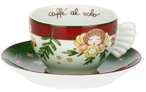THUN, Set 2 Tazze Medie in Porcellana, Collezione Sorprese di Natale, Set per Casa e Cucina, Idea Regalo per Natale, Tazza Ø 9 cm, 6 cm h, 180 cc, Piattino Ø 14.5 cm