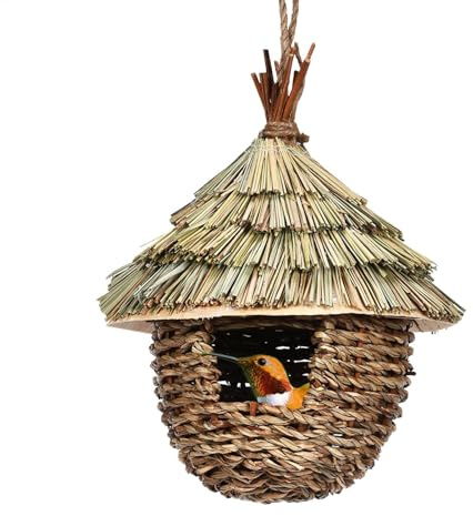 Bird Nest Grass Wicker - Nesting Box Robin For Hanging | Bird House Nesting Box For Cage Or Garden | Nesting Boxes For Birds Tits | Bird Nest | Canaries For Balcony Railing In The Tree Outdoor Garden