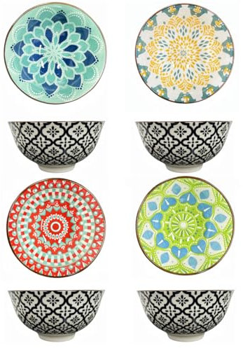 TuYines Juego de 4 cuencos para cereales, cuencos de cerámica, cuencos de postre de porcelana, 4.75 pulgadas, cuencos de desayuno para helado, arroz, sopa, postre, microondas y lavavajillas