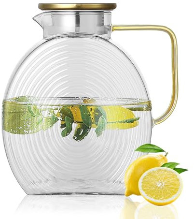 2.5 Liter 84oz Water Jugs with Lids, Water Jug for Fridge, High Borosilicate Glass Filter Jug, Beverage Water Carafe for Cold/Hot Water, Iced Tea, Carafe Pitcher for Hot or Cold Drinks Wine Coffee