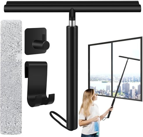 Ledebouk Rasqueta Limpiacristales Ducha Retráctil120cm, Limpiaparabrisas con Gancho para Colgar, Limpia Cristales Ducha, Limpia Mamparas Ducha Cristal de Silicona para Ducha, Baño, Azulejos