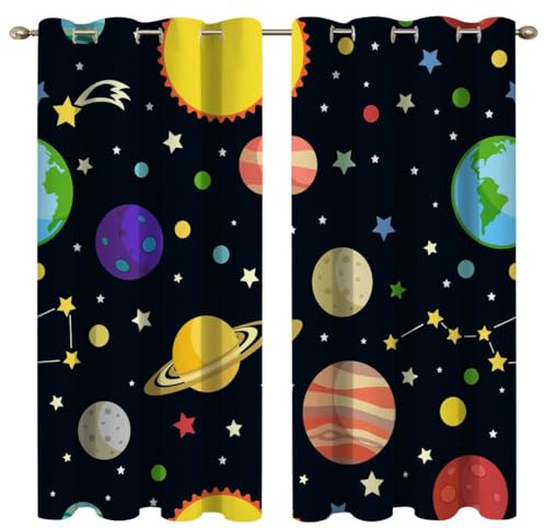 goodbath Space Curtains for Bedroom, Solar System Universe Star Planet Constellations Blackout Eyelet Window Drapes 2 Panels for Boys Girls Kids Living Room Nursery, Colorful,46x54 inch(117x138cm