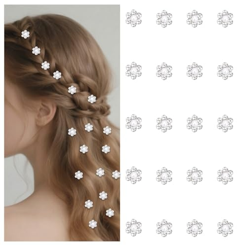 Bumlofa Set di fermagli per capelli con perle e fiori: 20 fermagli piccoli – Ideale per trecce, spose e donne, perfetto per decorare acconciature e occasioni speciali