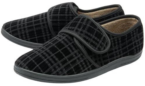 NorthSole Mens Slippers Easy Close Rip Tape Fastening - Black - UK 10