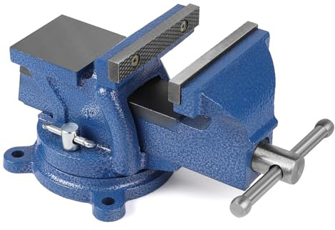 SWAWIS Tornillo de Banco en Hierro Fundido con Base Giratoria de 360° y Yunque, Ancho de Mordaza de 75 mm, para Fijar Piezas de Trabajo Como Madera y Metal(Azul)