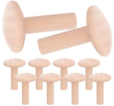 CIMAXIC 10 Clavijas de Madera para Manualidades de 3,5 x 2,5 cm, Clavos de Madera con Cabeza Redonda en Forma de T, Varillas en Miniatura para proyectos de carpintería con Ruedas de Tren.