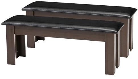 ECOTOUGE Dining Bench, 44 inch Farmhouse Decor Indoor Kitchen Table Bench, Set of 2 Modern Entryway Shoe Rack Bench, Outdoor Bench, Solid Wood Benches for Living Room, Hallway, Bedroom, Black