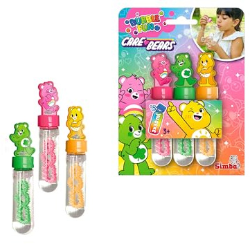 Simba Care Bears Lot de 3 bâtons à Bulles - Jouet à Bulles avec Ours Porte-Bonheur - 30 ML de lessive - Kit d'extérieur coloré pour Enfants à partir de 3 Ans