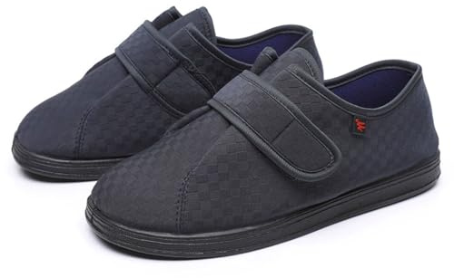 Larga Pantofole per Diabetici Regolabili Calde Antiscivolo Uomo Donna Comode Invernali Ortopediche Scarpe per Diabetica 37-47 EU (nero, L, Adulto, 45, Numero, Sistema Taglie Calzature EU, Larga)