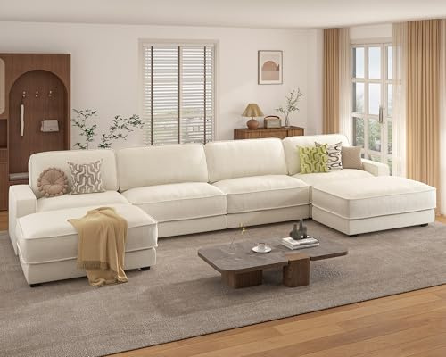 Vipbear 160 Oversized Modular Sectional Sofa, U Shaped Couch Set with 2 Pillows, 6 Seat Comfy Cloud Couches with 2 Movable Ottomans for Living Room, Bedroom and Apartment, Chenille Beige