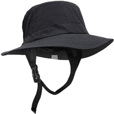 Chapeau de Surf UPF 50+ avec Large Bord, Trous pour Oreilles et mentonnière réglable pour Homme et Femme, Taille Moyenne, Casquette de Surf Chinlon Respirante pour Sports Nautiques