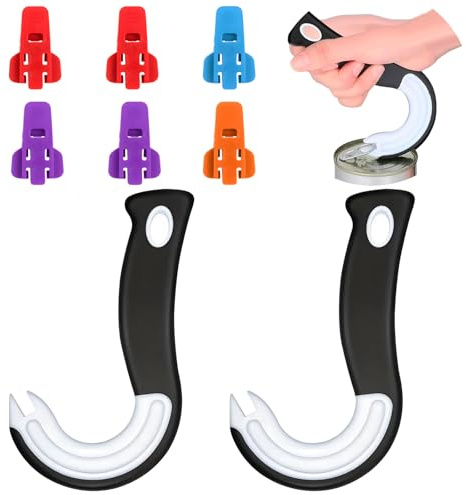 ikBrtaiay 2 Abrelatas, Abrelatas en Forma de Gancho, 6 Abrelatas Manual, Abridor de Botellas de Cocina Imprescindible, Herramienta Manual Multifuncional Abridor