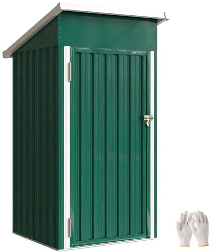 Outsunny Casetta da giardino per esterni 0,74 m², 107,5x91x185 cm, capanno da giardino in metallo con tetto inclinato, porta con serratura e prese d'aria per riporre gli attrezzi, verde
