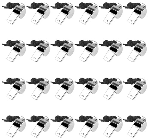 Football Whistle, 24 Pcs Metal Referee Whistle with Lanyard for Sports