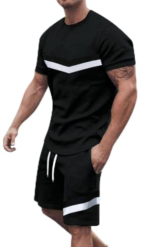 Tuta Uomo Completa Estivi 2 Pezzi - Tute Cotton Tee Shirt a Manica Corta E Pantaloncino Con Tasche Coulisse Set Ginnastica Traspirante Casual Streetwear Per Trekking E Jogging Palestra Fitness