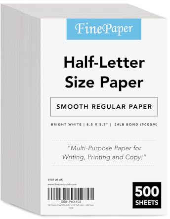 500 Sheets of Bright White 8.5 x 5.5 Half letter Size, Regular 24lb. Paper