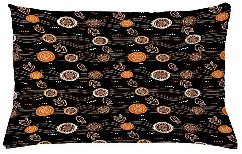 ABAKUHAUS aborigeno Federa Fodera Cuscino, Waves Dots e Boomerang, Copricuscino Quadrato Decorativo, 65 cm x 40 cm, Grigio Arancione