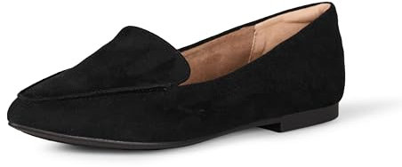 Amazon Essentials Damen Flacher Loafer, Schwarz Mikro Wildleder, 40 EU Weit