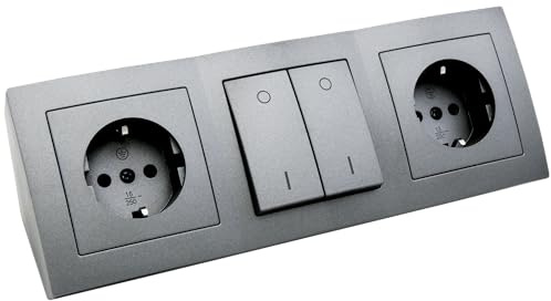 McPower - Bloc multiprise encastré | Flair | 2 Prises de Contact de Protection + 1 Interrupteur, 230 V ~ / 16 A, Montage, Anthracite Gris foncé Mat