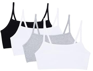 Fruit of the Loom Women's Spaghetti Strap Cotton Pullover Sports Bra, Black/White/White/Heather Grey 4-Pack, 38