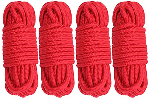 Cosymate Corda in morbido cotone per legare tutti gli usi in cotone spesso intrecciato con nodi intrecciati, diametro 8 mm, lunghezza 5 m, confezione da 4, colore rosso