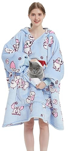 VERTAST Übergroße Hoodie Decken Sweatshirt, Super Warmer Dicke Sherpa Deckenpullover Blanket Hoodie Kuschelpullover für Damen Herren, Blauer Elefant