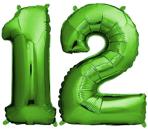 envami® Deko 12 Geburtstag Junge - Grün 101CM - Ballon Zahl Luftballon 12. Geburtstag - Zahlen Luftballon Geburtstagsdeko 12 Junge - Folienballon 12 Junge - 12 Jahre Geburtstag Junge - Helium