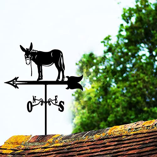 ANCHA Girouette en Métal avec Ornement d'âne Animal, Piquet de Jardin, Indicateur de Direction du Vent, Résistant aux Intempéries, Noir