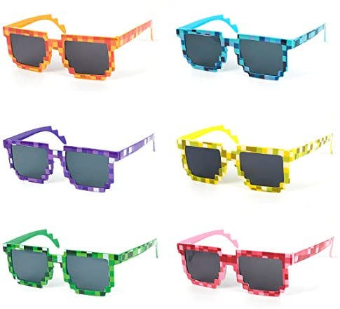 O-Kinee Pixel Mosaik Brille Bunt 6 Pack ，MLG Brille Pixelbrille Sonnenbrille Pixel Brille Lustig Spielzeug Mosaik Sunglasses Ideal für Partys und Verkleidungen