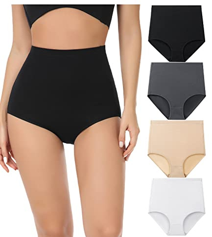 wirarpa Culotte Femme Coton Taille Très Haute Culottes Elasticité Slips Lot de 4 Multicolor Taille L